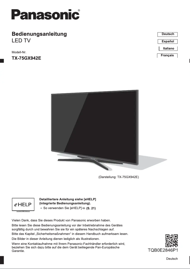 Página nº 1 - Guía de inicio rápido Panasonic TX-75GX942E