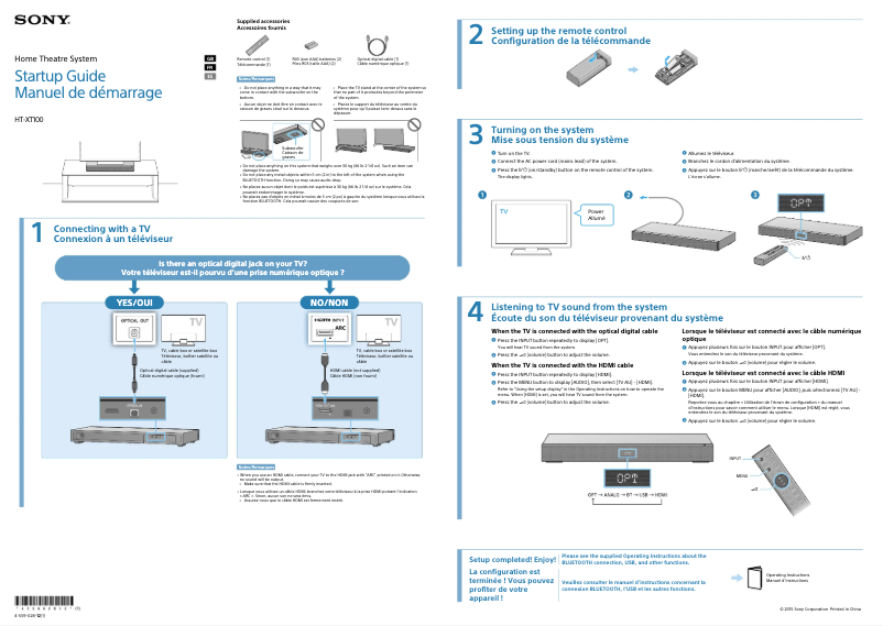 Imagen de la primera página del manual del dispositivo HT-XT100