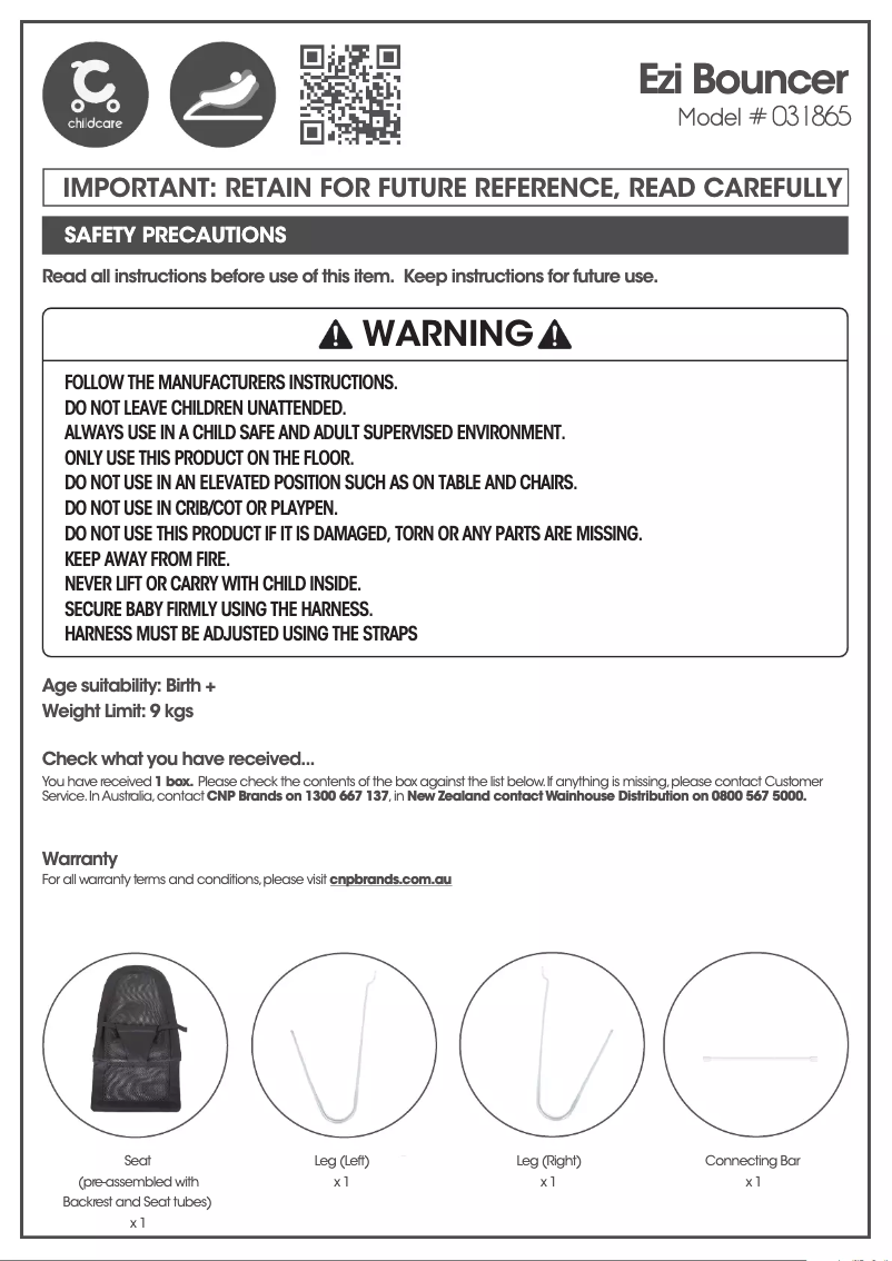 Imagen de la primera página del manual del dispositivo Ezi Bouncer 031865