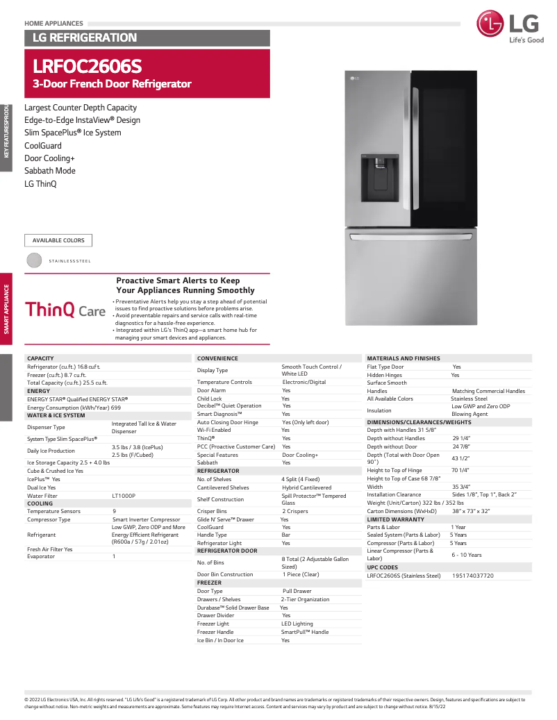 Página nº 1 - Ficha técnica LG LRFOC2606S