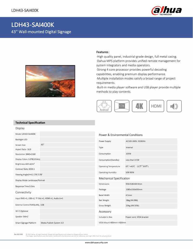Imagen de la primera página del manual del dispositivo LDH43-SAI400K