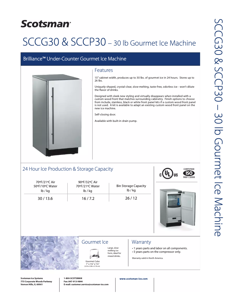 Página 1 del manual Ficha técnica Scotsman SCCP30MA1SU
