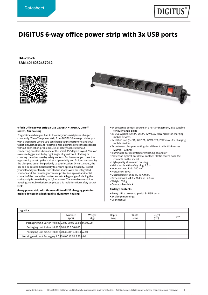 Página 1 del manual Ficha técnica Digitus DA-70624