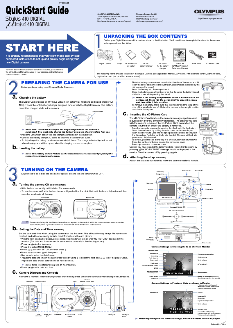 Página nº 1 - Guía de inicio rápido Olympus Stylus 410 Digital