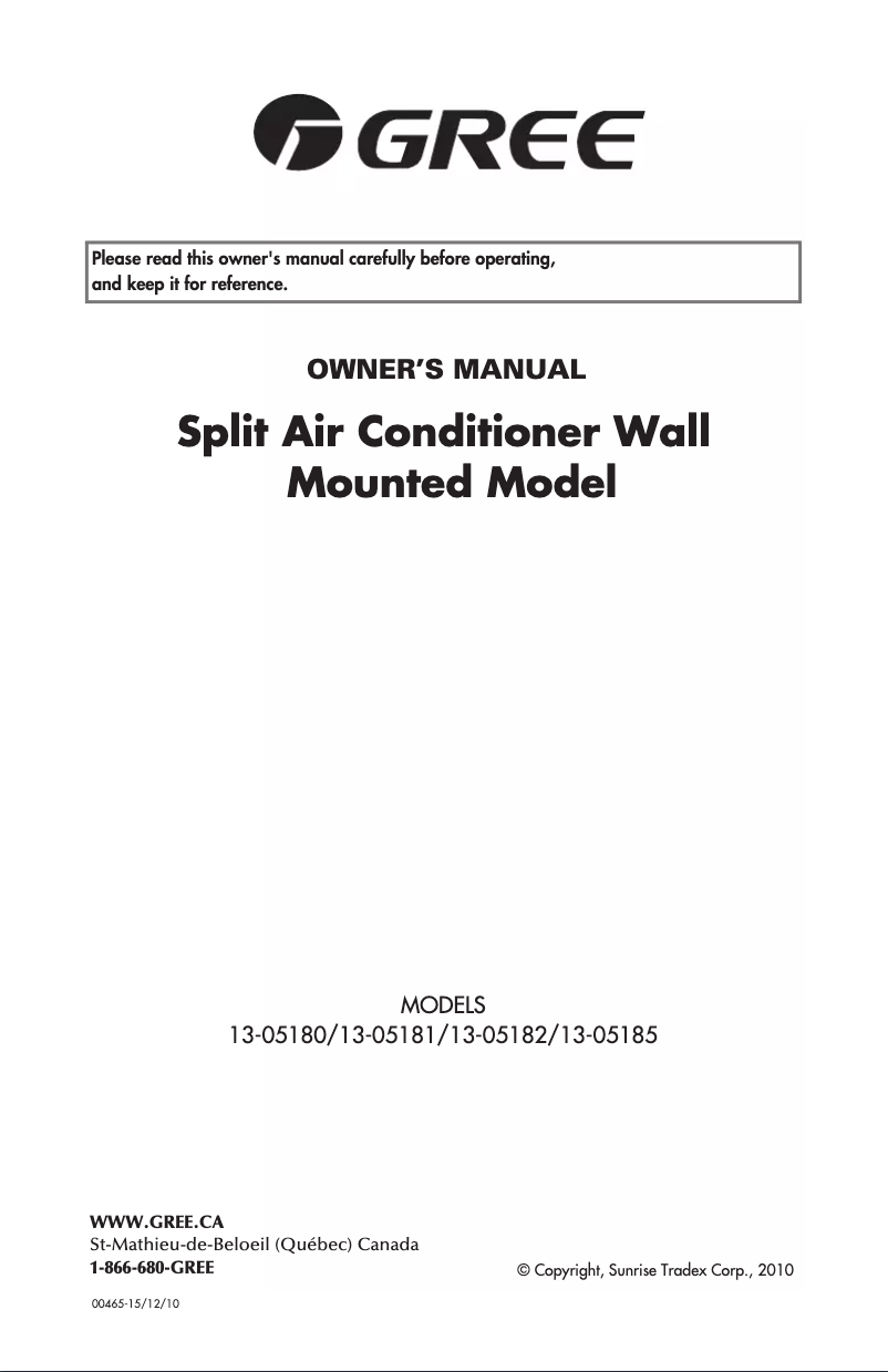Página 1 del manual Manual de usuario Gree GWC-12KF