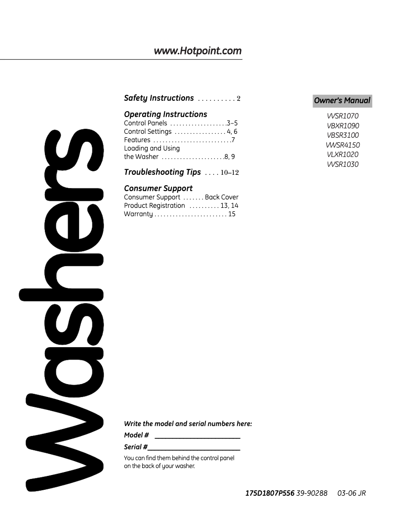 Página 1 del manual Manual de uso y mantenimiento Hotpoint VBXR1090DWW