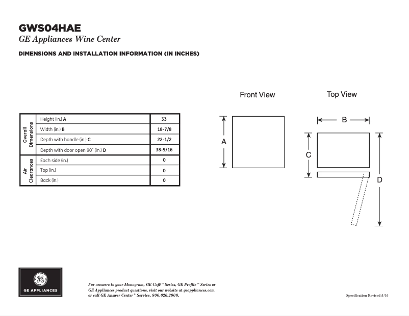 Página 1 del manual Ficha técnica GE GWS04HAESS