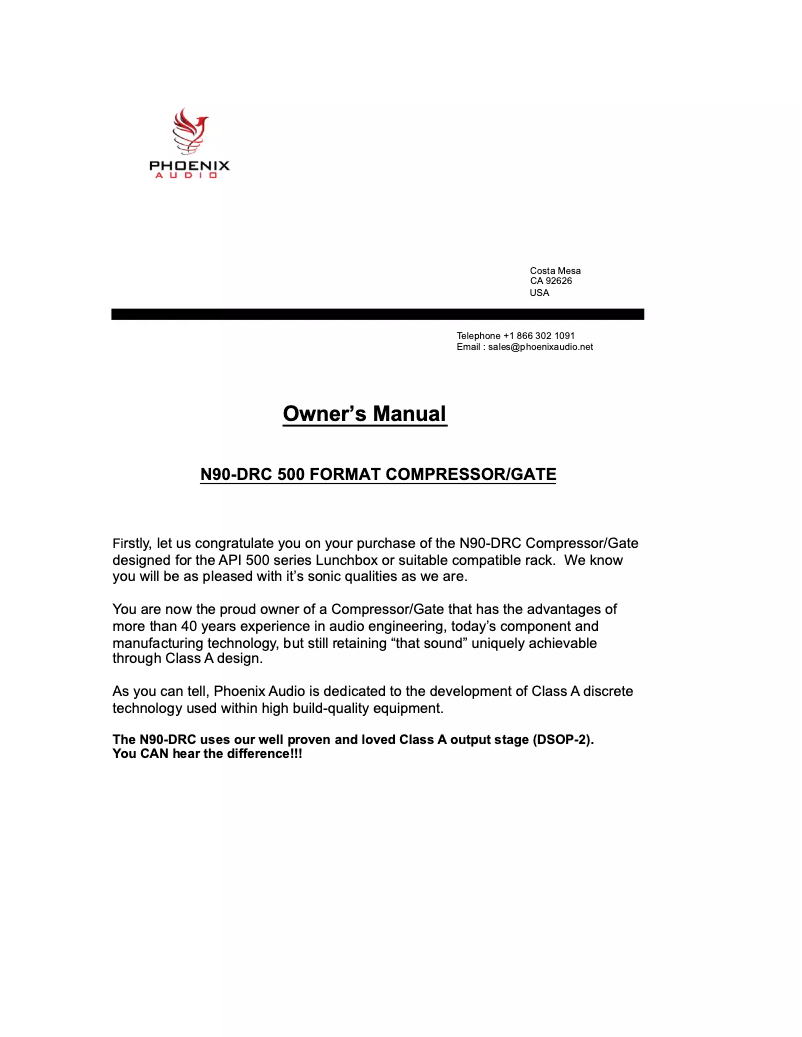 Página 1 del manual Manual de usuario Phoenix Audio N90-DRC/500