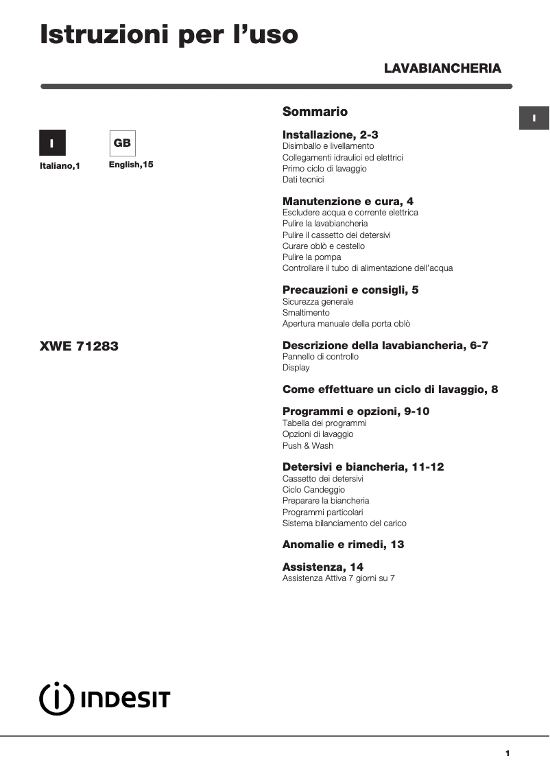 Página 1 del manual Manual de usuario Indesit F085550