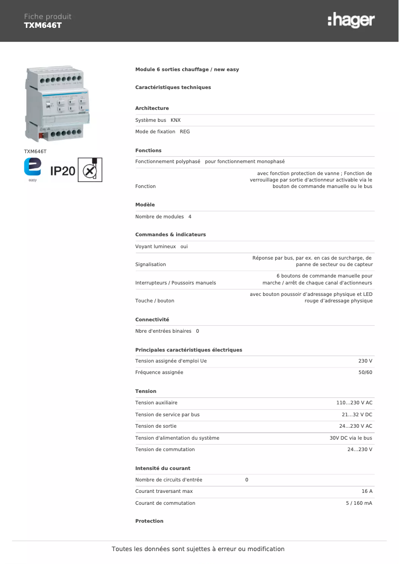 Imagen de la primera página del manual del dispositivo TXM646T