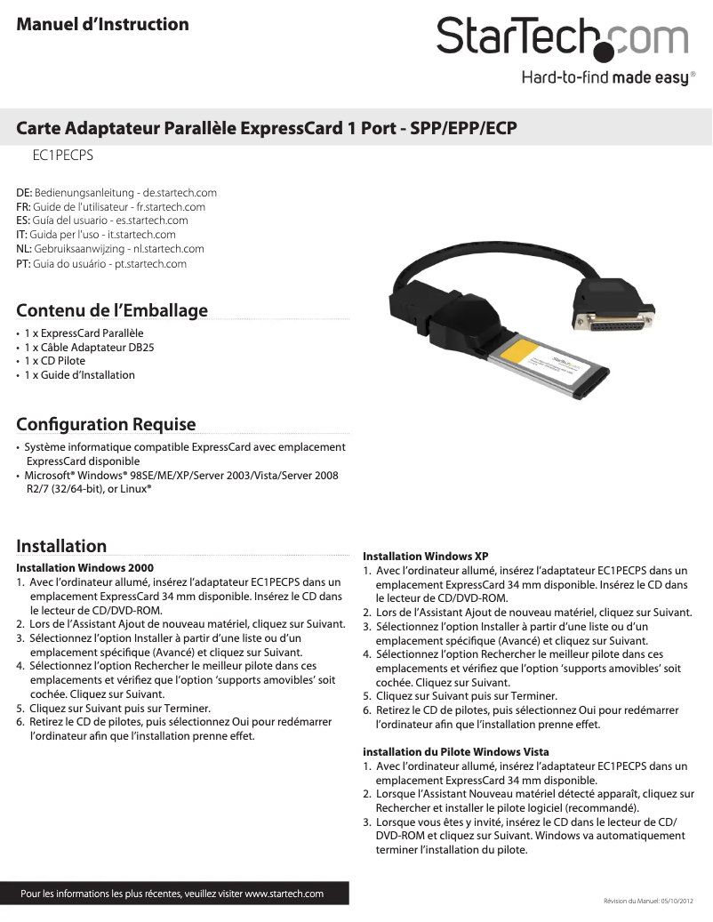 Imagen de la primera página del manual del dispositivo EC1PECPS