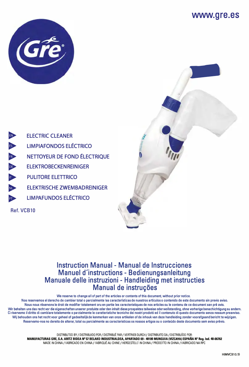 Página 1 del manual Manual de usuario Gre VCB10