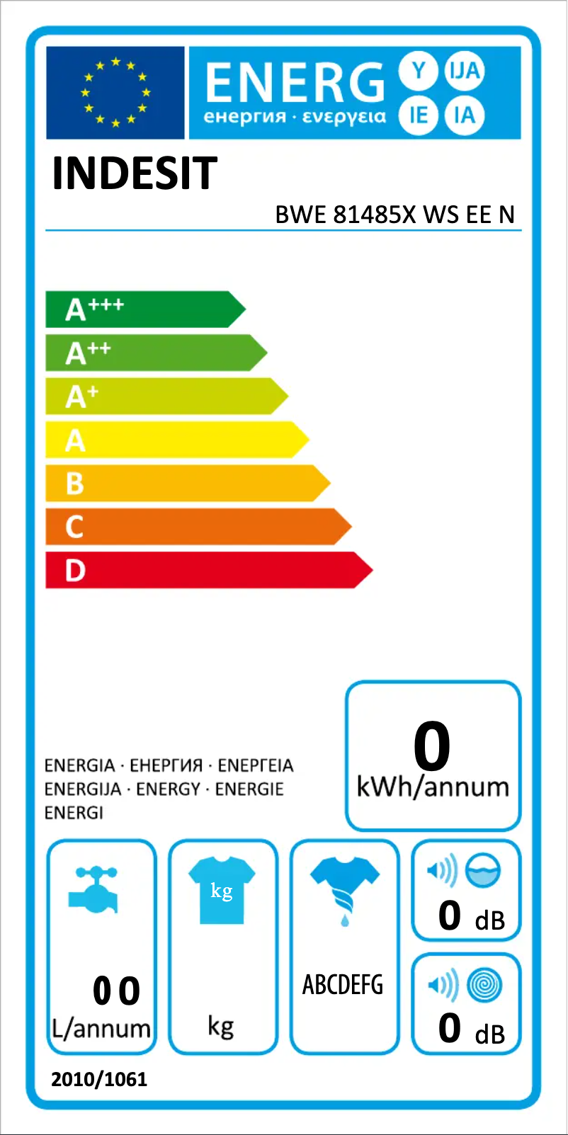 Página 1 del manual Etiqueta energética Indesit BWE 81485X WS EE N