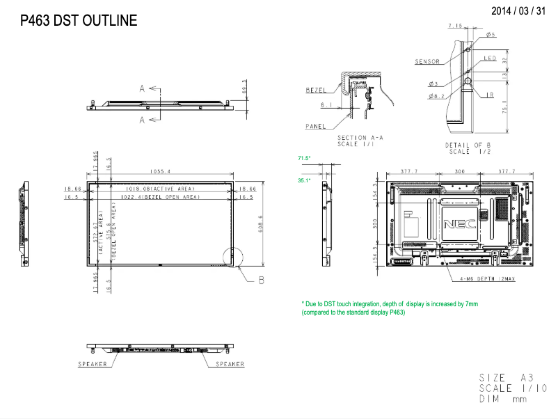 Página nº 1 - Dibujo técnico NEC MultiSync P463 DST