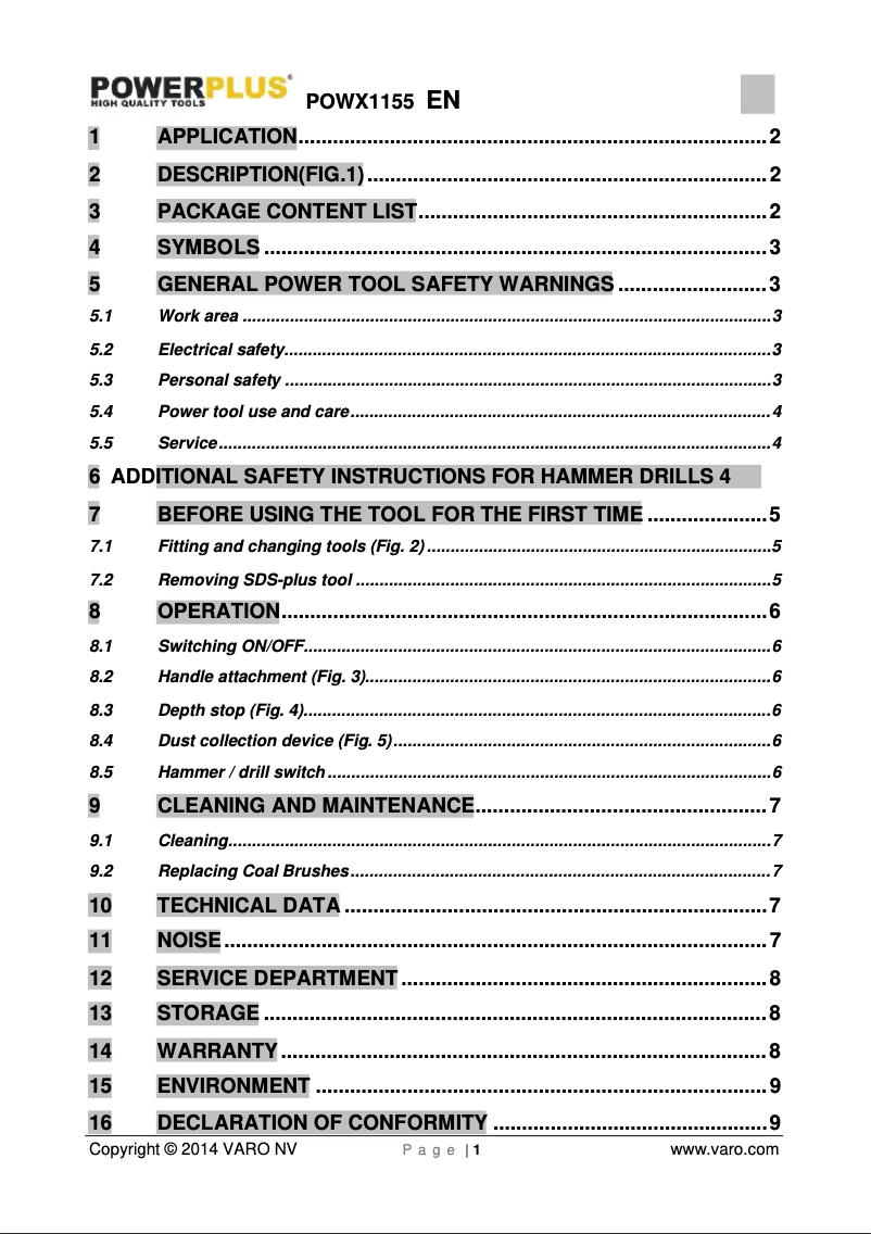 Página nº 1 - Manual de usuario PowerPlus POWX1155
