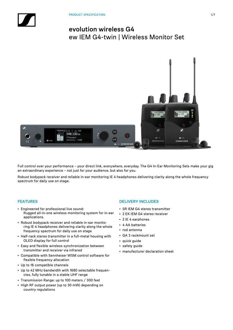 Página 1 del manual Ficha técnica Sennheiser ew IEM G4-Twin
