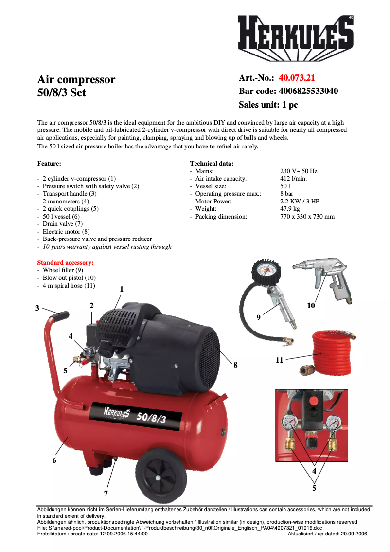 Página 1 del manual Ficha técnica Herkules 50/8/3