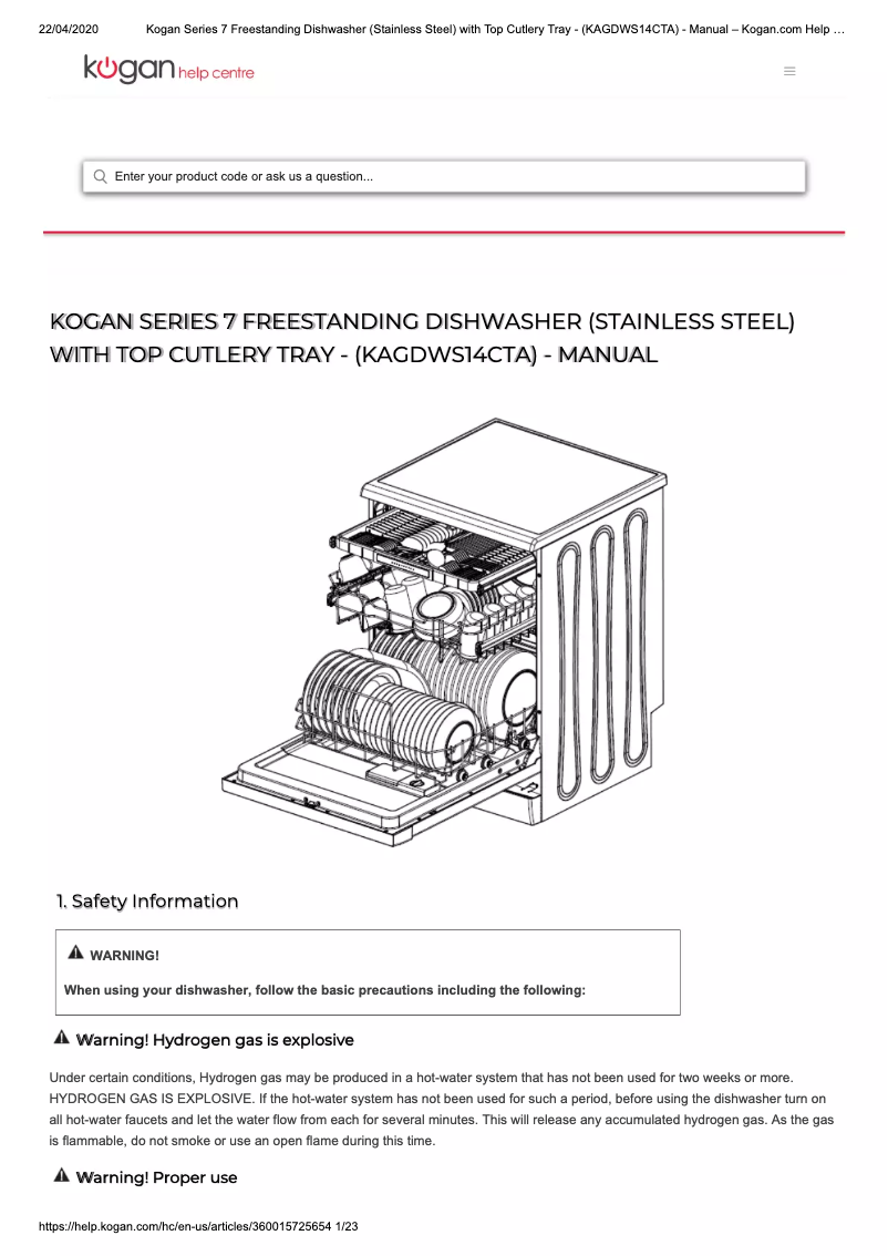 Imagen de la primera página del manual del dispositivo KAGDWS14CTA