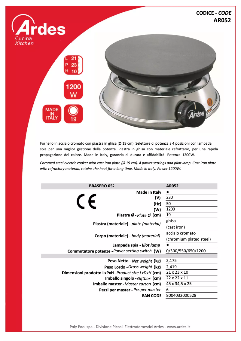Imagen de la primera página del manual del dispositivo AR052