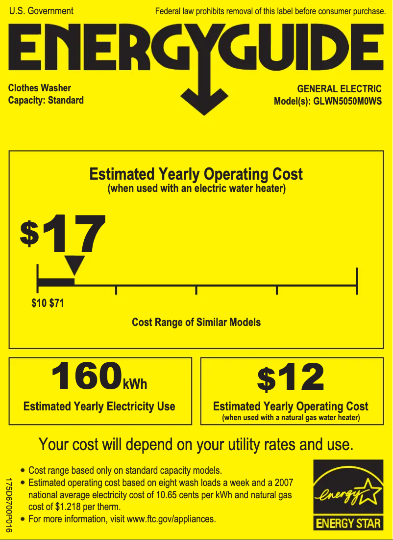 Página 1 del manual Etiqueta energética GE GLWN5050MWS