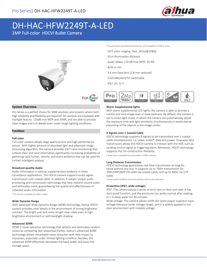 Página 1 del manual Ficha técnica Dahua Technology HAC-HFW2249T-A-LED