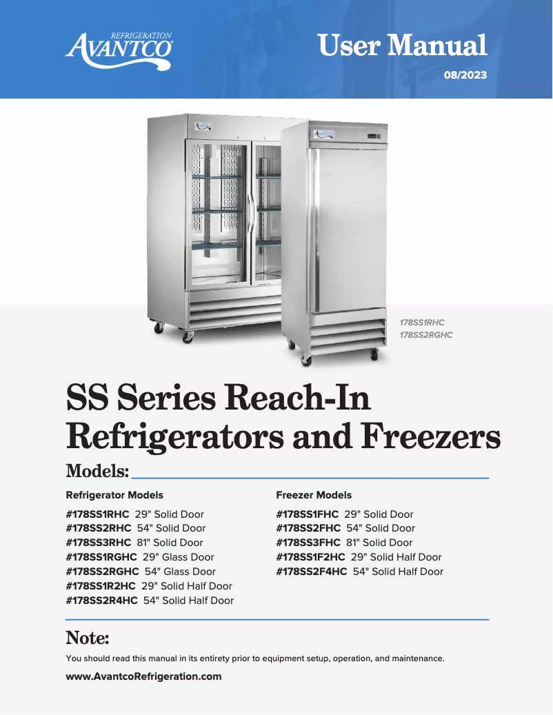 Página 1 del manual Manual de usuario Avantco SS-2R-4-HC