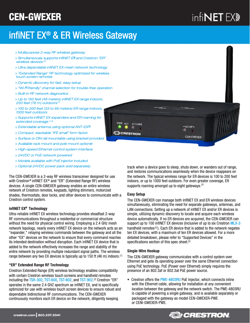 Página 1 del manual Ficha técnica Crestron CEN-GWEXER