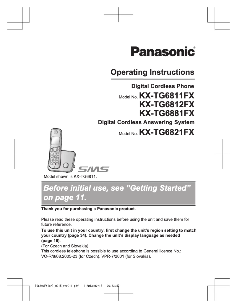 Imagen de la primera página del manual del dispositivo KX-TG6881FX