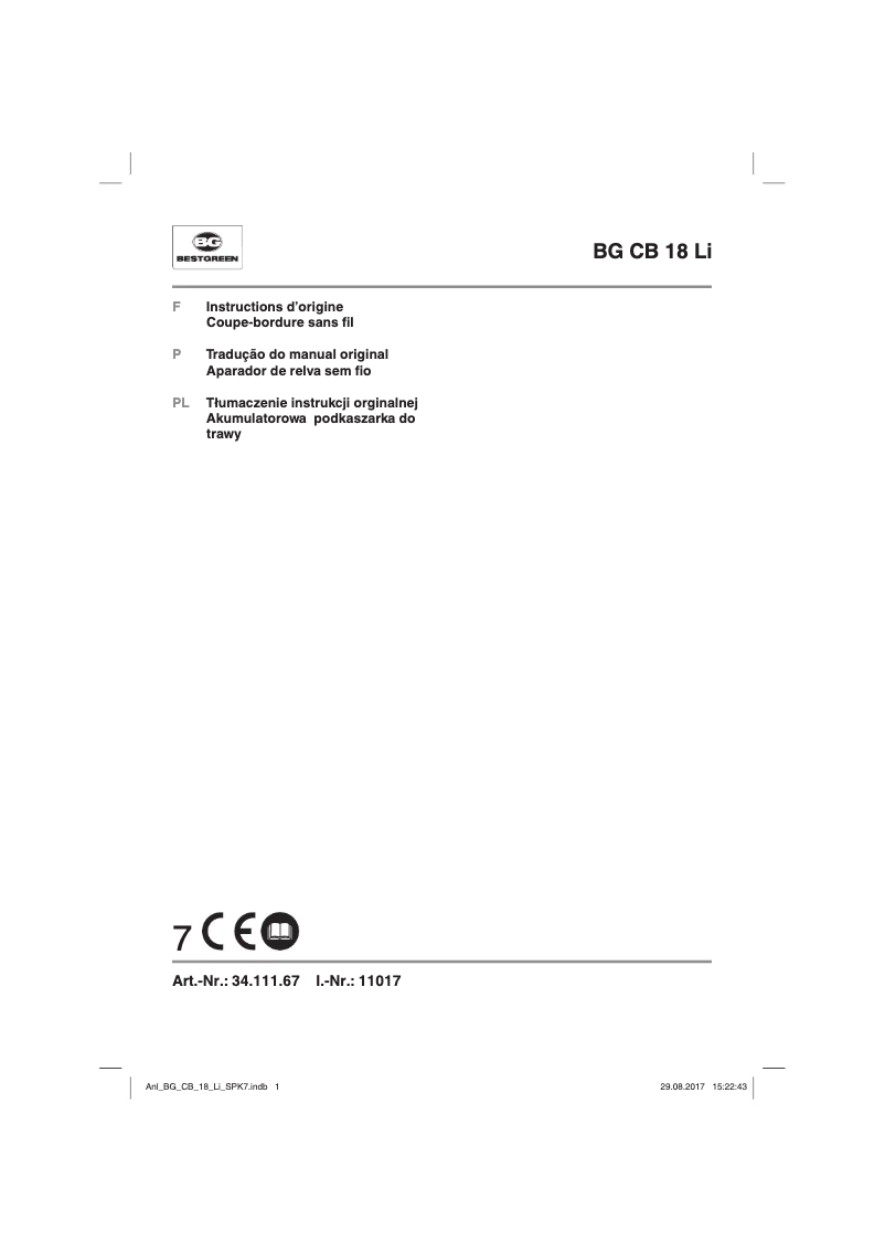 Imagen de la primera página del manual del dispositivo BG CB 18 Li