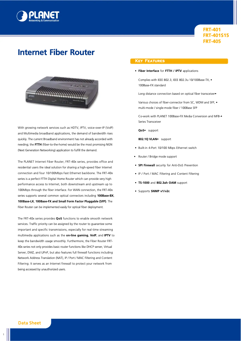 Imagen de la primera página del manual del dispositivo FRT-401S15