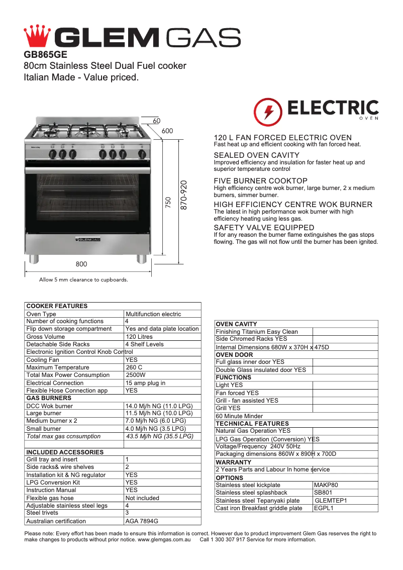Página nº 1 - Ficha técnica Glem Gas GB865GE