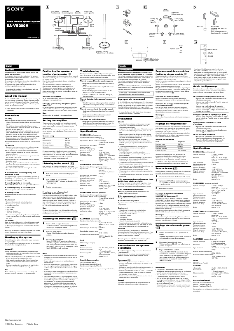 Imagen de la primera página del manual del dispositivo SA-VS200H