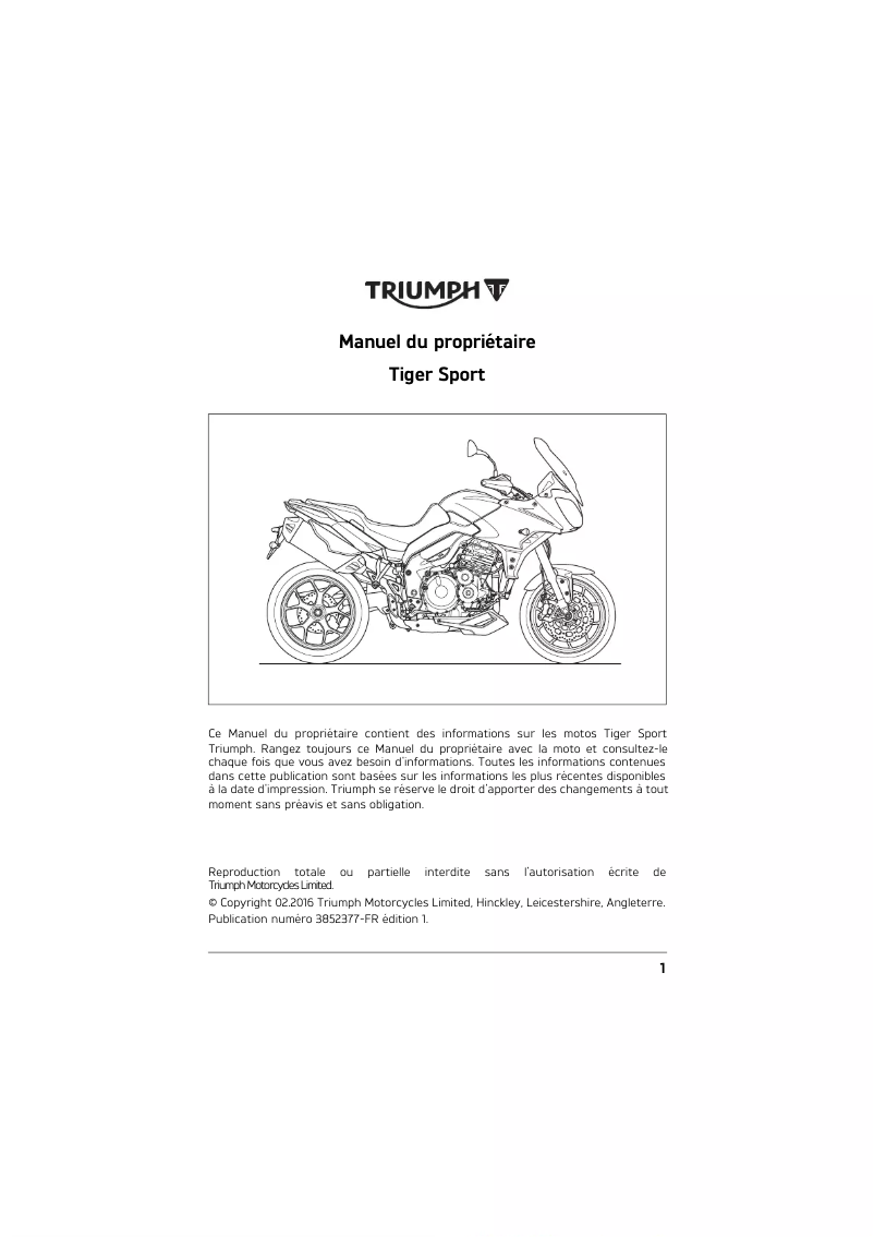 Página 1 del manual Manual de usuario Triumph Tiger Sport 1050 (2016)