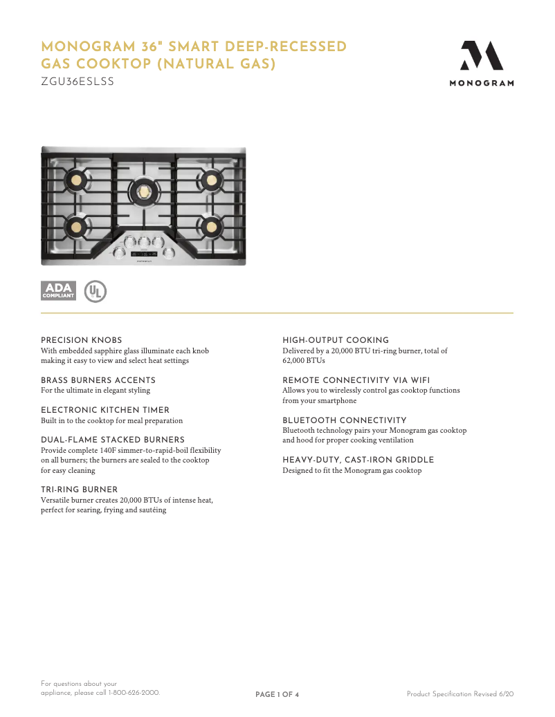 Página nº 1 - Ficha técnica Monogram ZGU36ESLSS