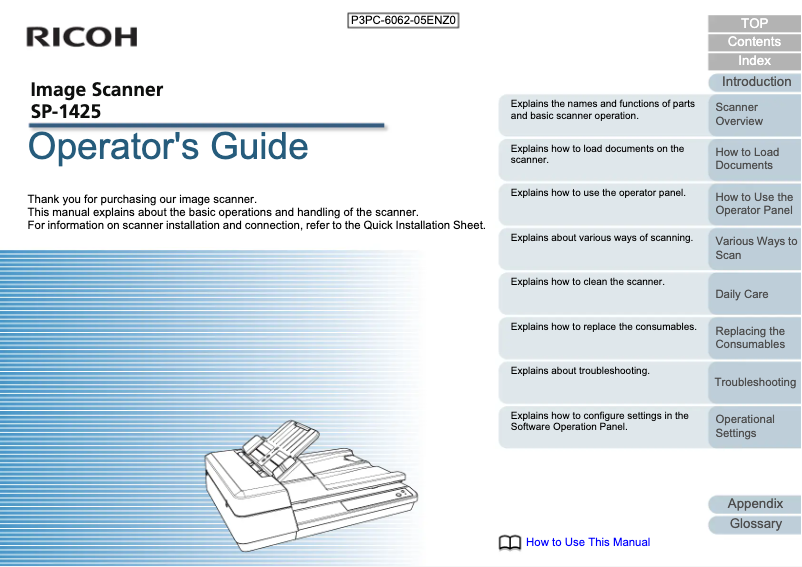 Imagen de la primera página del manual del dispositivo SP-1425