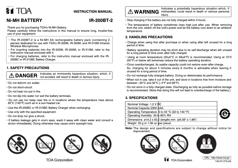 Página 1 del manual Manual de usuario TOA IR-200BT-2