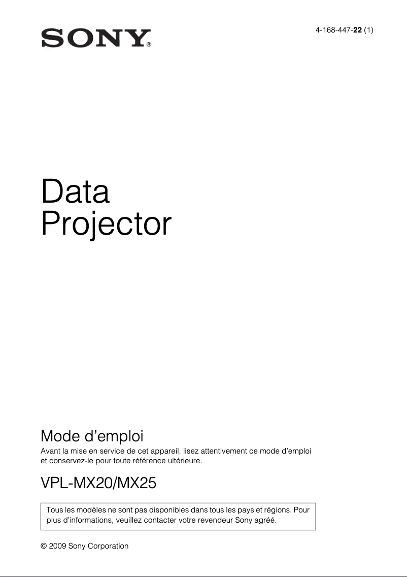 Imagen de la primera página del manual del dispositivo VPL-MX25