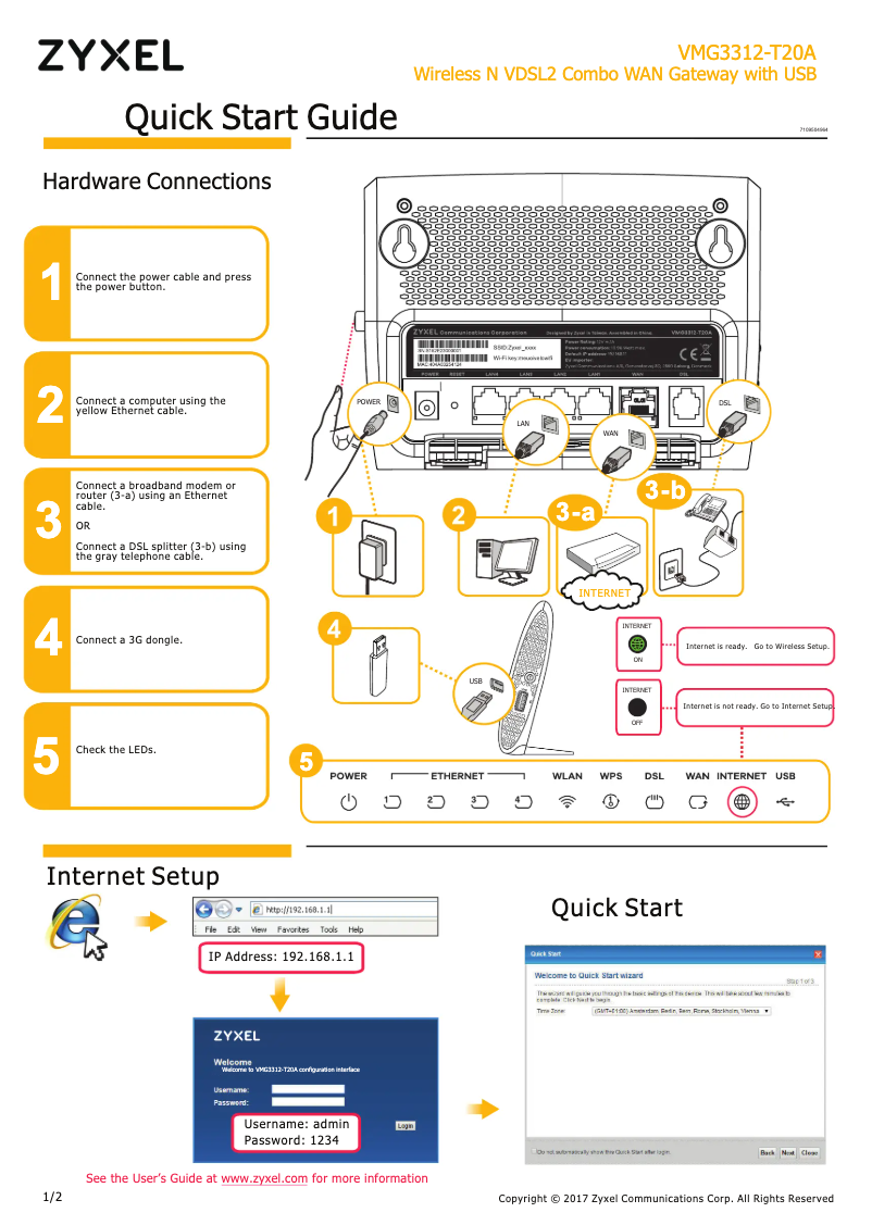 Página 1 del manual Guía de inicio rápido ZyXEL VMG3312-T20A