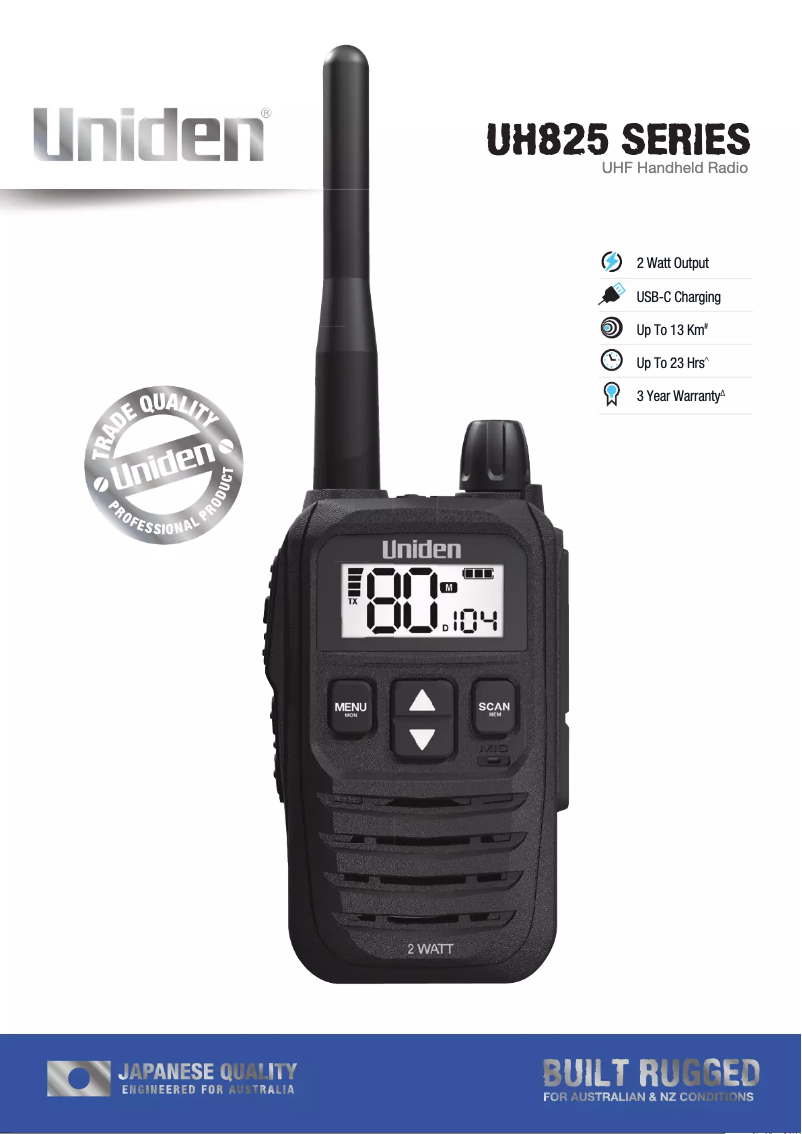 Página 1 del manual Folleto Uniden UH825