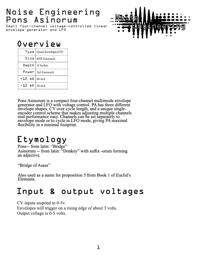 Imagen de la primera página del manual del dispositivo Pons Asinorum