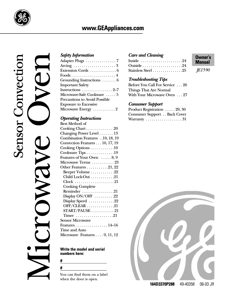 Imagen de la primera página del manual del dispositivo Profile JE1590BC