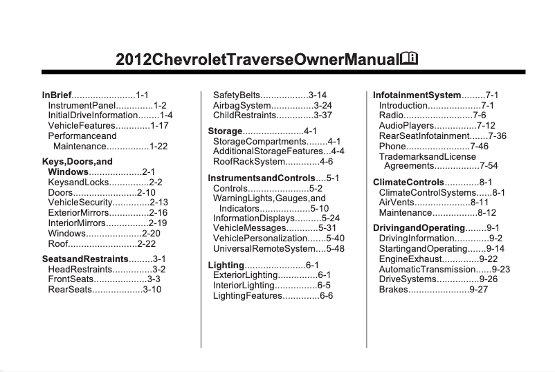 Página 1 del manual Manual de usuario Chevrolet Traverse (2012)