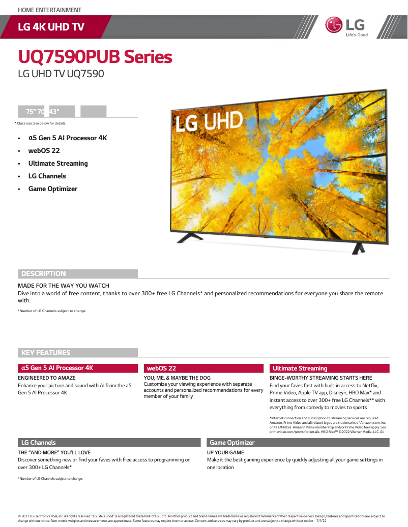 Imagen de la primera página del manual del dispositivo 70UQ7590PUB