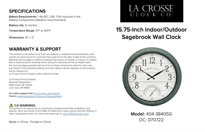 Imagen de la primera página del manual del dispositivo Sagebrook 404-3840SG