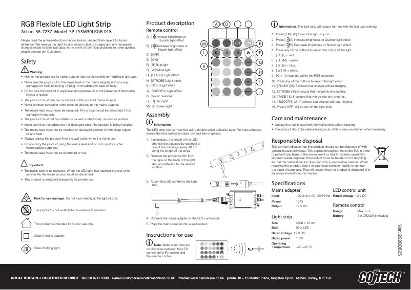 Página 1 del manual Manual de usuario Cotech SP-LS3M30LRGB-01B