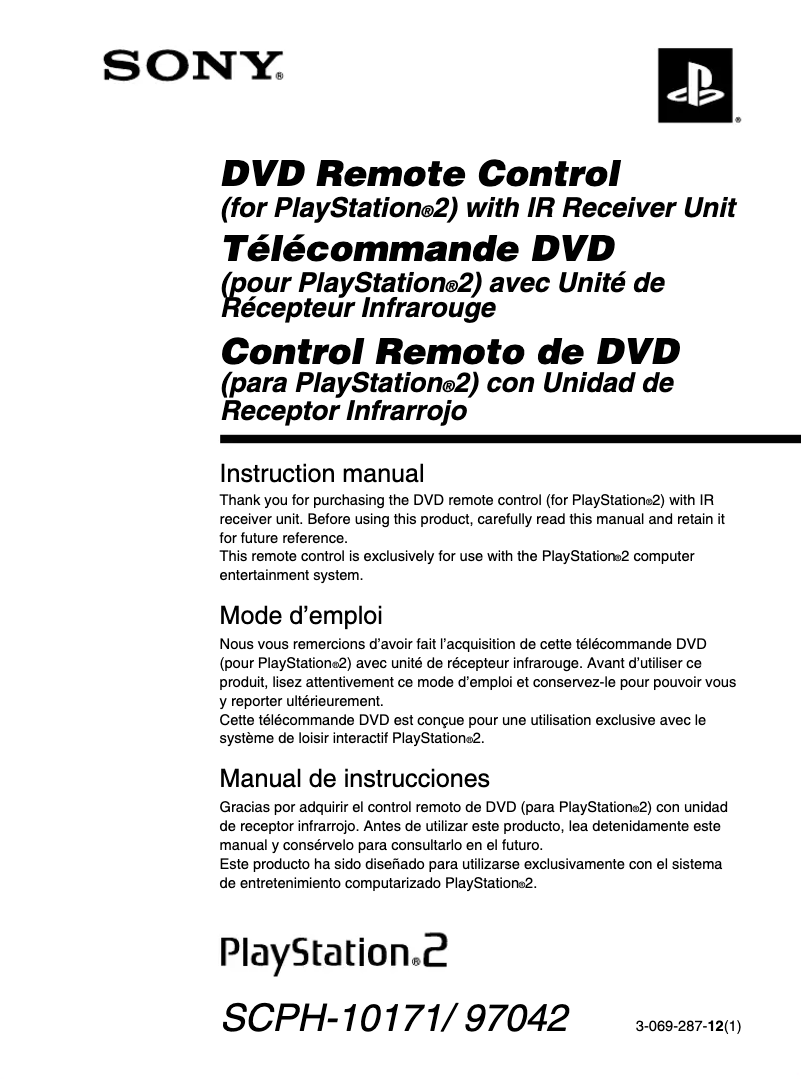 Imagen de la primera página del manual del dispositivo SCPH-10171