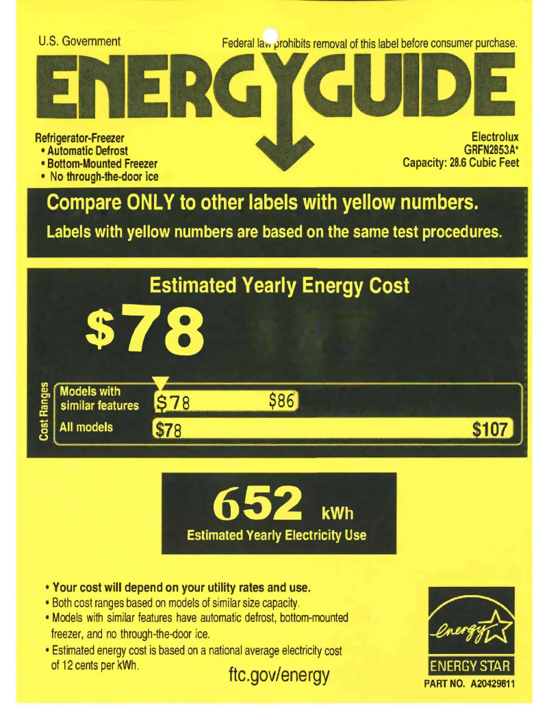 Página 1 del manual Etiqueta energética Frigidaire GRFN2853AF