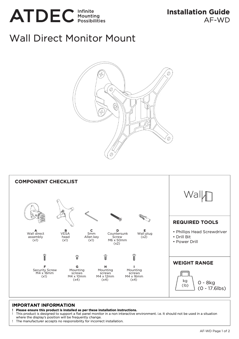 Imagen de la primera página del manual del dispositivo AF-WD-P