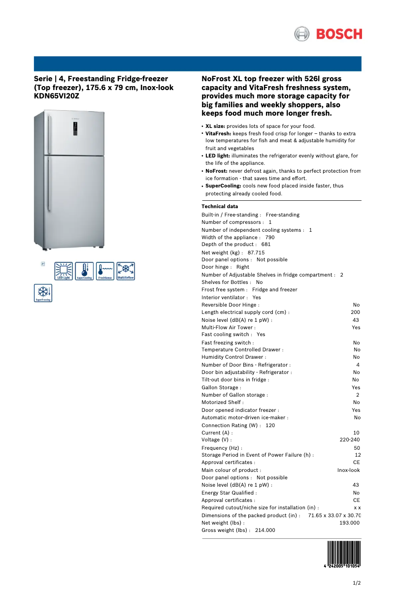 Imagen de la primera página del manual del dispositivo KDN65VI20Z