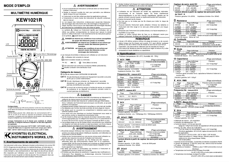 Página 1 del manual Manual de usuario Kyoritsu KEW1021R